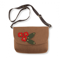 کیف نمدی رودوشی متوسط قهوه ای با گل قرمز بنفش کد SEP۱۲۳۲
