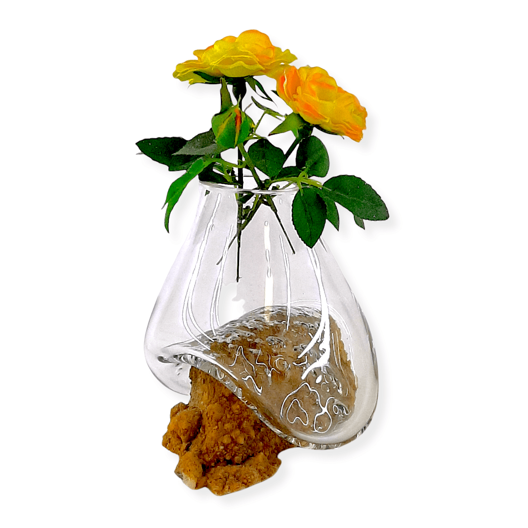 گلدان شیشه ای تلفیق شیشه و سنگ معدنی