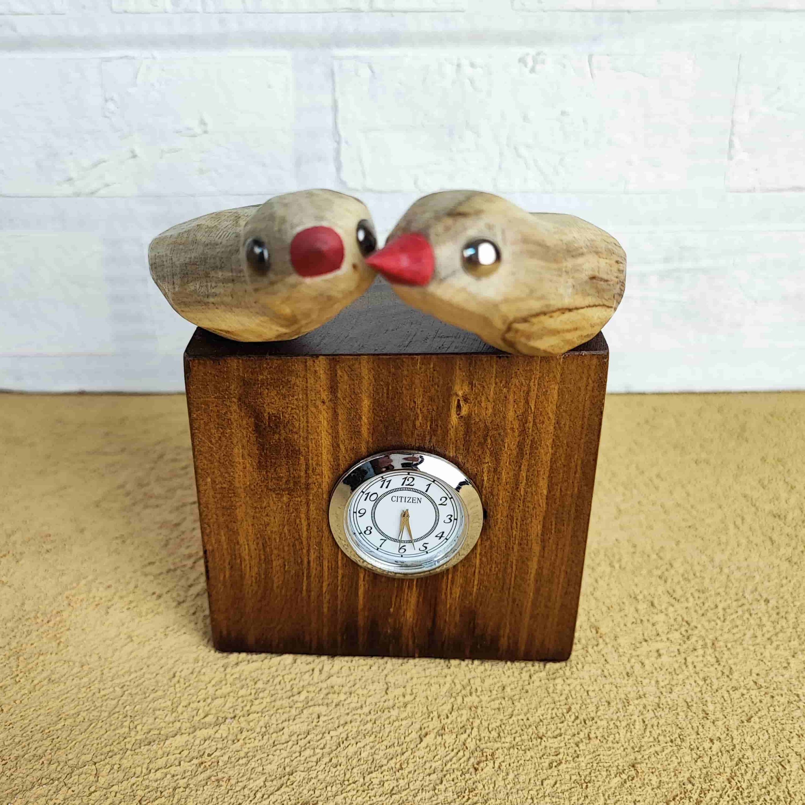 ساعت رومیزی چوبی مستطیل پرنده جفت مربع