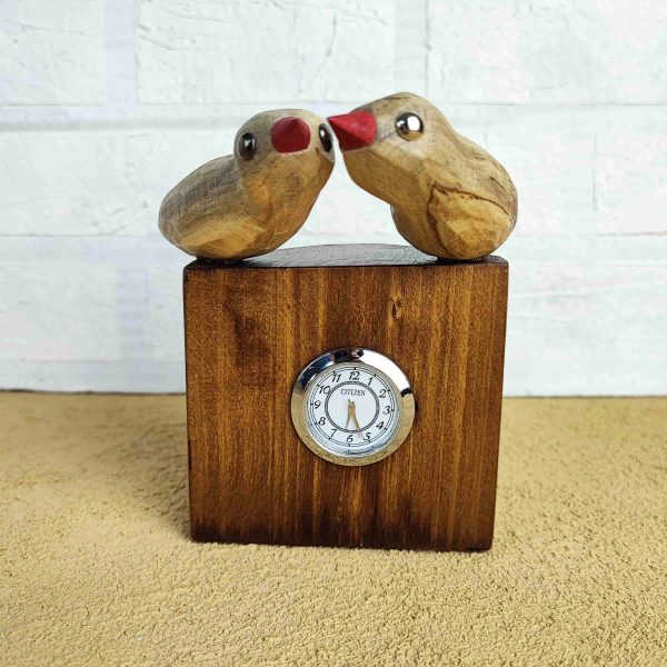 ساعت رومیزی چوبی مستطیل پرنده جفت مربع میدسکار